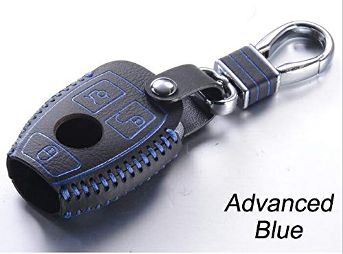 Top Leather Key Cover for Mercedes Benz E S SLK Class AMG W124 W203 W210 W211 W204 Smart Fob Case Remote Shell Keychain Keybag Color Name Double Layer Blue