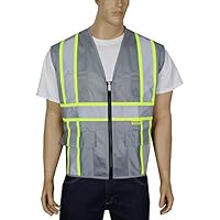 Safety Depot Breathable Safety Vest Multiple Colors Available, 4 Lower Pockets, 2 Chest Pockets with Pen Divider & High Visibility Reflective Tape MP40 (Mesh Grey, Large)