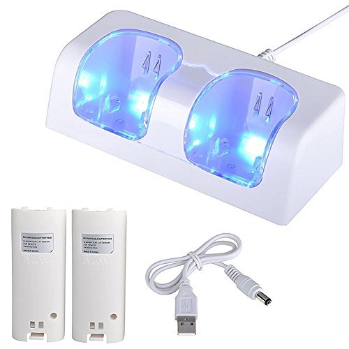 Sminiker Professional Dual Wii Remote Charger Charging Station with 2 Rechargeable Batteries