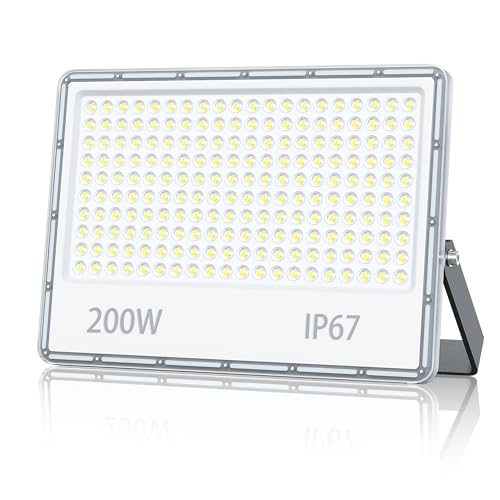 TOPAUBUB Outdoor LED Spotlights 200W, Outdoor LED Projector 20000LM 6500K Cool White Waterproof IP67 for Garden (1 Piece)