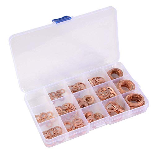 Ochoos 150Pcs/set 15-Size Solid Copper Sump Plug Crush Washer Assorted Engine Seal Flat Ring Tap Plumbing with Case AD143 - Thumbnail 2