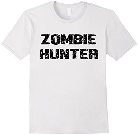Mens Zombie Hunter Distressed T-Shirt |  Funny Pop Culture Tee Small White