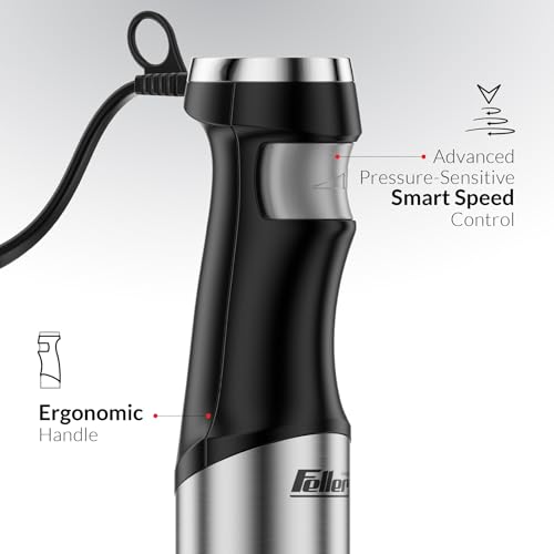 Feller Germany 3in1 Hand Blender 1000W, Smart Speed Control, 4-Fin Titanium Blade, Stainless Steel Body, 1.2L Chopper, Whisk, 42.5CM Extra Long Shaft, HB1000 Plus, 2Y Guarantee-UAE Version (Black)