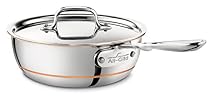All-Clad 6212 SS Copper Core 5-Ply Bonded Dishwasher Safe Saucier Pan with Lid / Cookware, 2-Quart, Silver