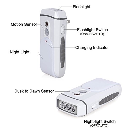 DEWENWILS Rechargeable LED Emergency Flashlight, Plug in Motion Sensor
