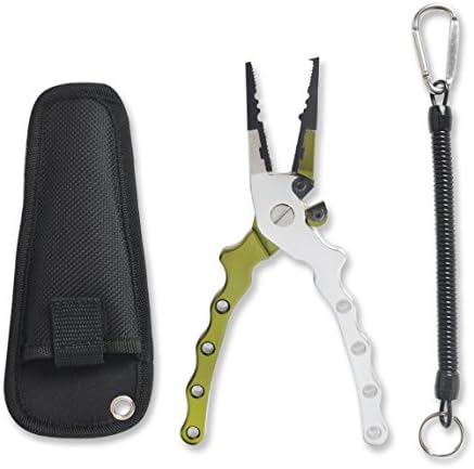 WQQW Fishing Pliers Aluminum Hook Remover Line Cutters Scissors Tools for Fishing Saltwater with Sheath Lanyard