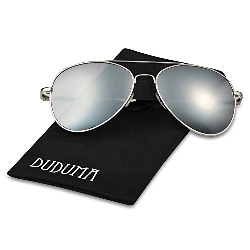 Duduma Premium Classic Aviator Sunglasses with Metal Frame Uv400 Protection (7802Silver frame, Silver mirror lens)