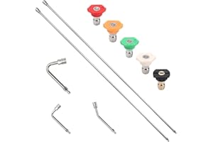 SEPLY Pressure Washer Extension Wand, 120" Stainless Steel Lance with 30°/90°/120° Curved Rods, 5 Nozzle Tips, 1/4" Quick Connect, 4000 PSI for Gutter, Roof, and Siding Cleaning