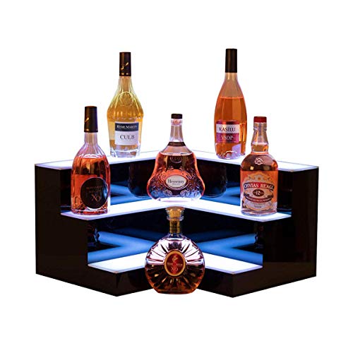 SOFEDY 3 Step Bar Shelves LED Lighted 24 Inch Liquor Bottle Display