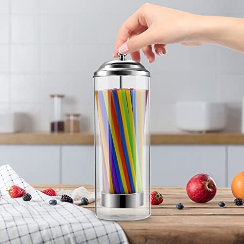 Keedolla Glass Straw Dispenser with Stainless Steel Lid, Clear Straw