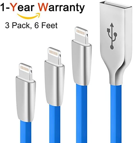 Eaple Iphone charger 6ft 3pack Iphone Cable Zinc Alloy TPE Long Iphone Charger Cable 8pin to USB iphone Lightning Cable,Compatible with iphone X/ 8/ 8p/7/7p /6s/6s plus/6/6p/5s/5/SE and beatsx (blue)