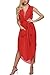 Bluetime Women Summer V Neck Tie Waist Sleeveless Slit Chiffon Long Shirt Dress