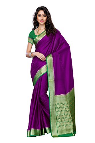 Women's Kanchipuram Crepe & Silk Saree With Blouse (2077-MEJ-GRN_Green)