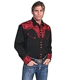 Scully Men's P-634 Embroidered Floral Western Shirt (Crimson, Medium)