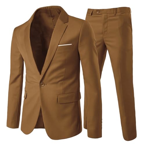 Allthemen Herrenanzug 2 Teilig Slim Fit Anzüge Business Hochzeitanzug Für Männer Khaki 3Xl
