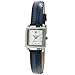 Peugeot 3034BL Ladies Mini Square Silvertone Crystal Silver Dial Blue Leather Watch