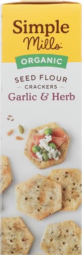SIMPLE MILLS ORGANIC SEED CRACKERS, GARLIC & HERB – GLUTEN FREE, VEGAN, HEALTHY SNACKS, PALEO FRIENDLY, 4.25 OUNCE (PACK OF 1)