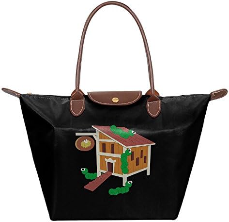 Oery Caterpillars Small Nylon Mini Shopping Beach Handbag Shoulder Tote Black