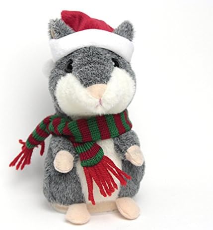 Wua Cute Taking Hamster in Christmas Suit Repeats What You Said Electronic Pet Taking Plush Buddy Mouse Interactive Toys for Kids Gift