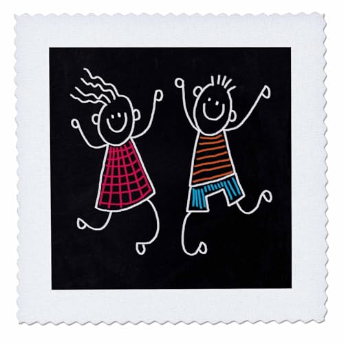 3dRose Image of Painting of Boy and Girl On Chalkboard Quilt Square, 6 x 6