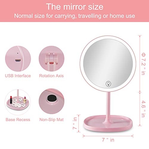 LED Makeup Mirror, Sailstar 4000K Makeup Mirror with Lights, Touch Screen Dimming, 1X/10X Magnification, 180 Degree Rotation, Support USB Charging, Detachable Portable Mirror - Thumbnail 3