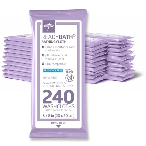 Medline ReadyBath Adult Bath Wipes, 240 Wipes (8 Wipes, 30 Packs), Unscented,