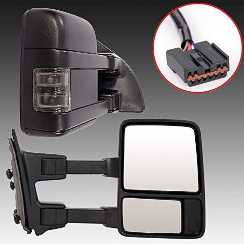 Roadstar Towing Mirrors Fit for 99-07 Ford F250 F350 F450 F550 Super Duty 01-05 Excursion Pair Set Extendable Smoke Power Heated with LED Signal Light Side Mirrors - Thumbnail 3