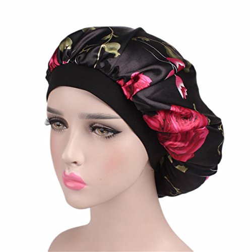 Qhome Luxury Wide Band Satin Bonnet Cap Comfortable Night Sleep Hat Hair Loss Cap