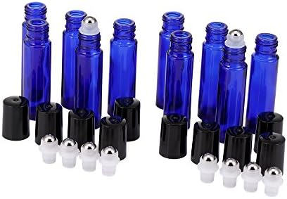 Mild East 10pcs 10ml Blue Glass Essential Oil Empty Bottles with Roller Balls Include Dropper,Bottle Opener,Sticker