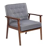 Bonnlo Mid-Century Retro Lounge Chair Modern Living Room Chair Fabric Upholstered Armchair Solid Wood Lounge Chair Sofa Studio Apartment Accent Chair