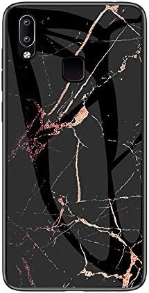 BRAND SET Vivo Y95 case,marble transparent tempered glass all-inclusive cover soft silicone phone case compatible with Vivo Y95-Gold black