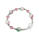 Gem Avenue Sterling Silver Pink & Green Gemstone with Swarovski Elements Crystal Handmade Bracelet 7.5 inch