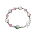 Gem Avenue Sterling Silver Pink and Green Soapstone and Crystal 7.5 inch Handmade Bracelet Made with Swarovski Elements