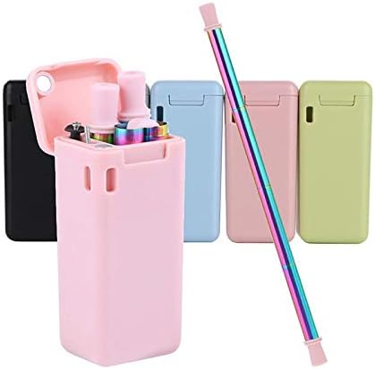 iMyoung Portable Drinking Straws Reusable Collapsible Straw Rainbow Food Grade Stainless Steel Metal Straw with Soft Silicone Tip Storage Case, China,Army Green