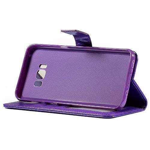 Samsung Galaxy S8 Plus Case, HLCT PU Leather Case, with Soft TPU Protective Bumper, Built-in Kickstand, Cash and Card Pockets (Purple)