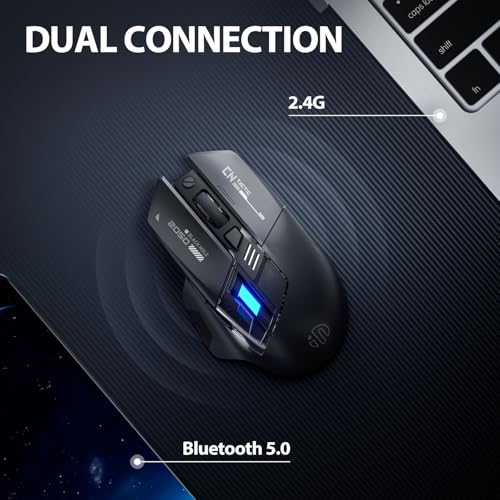 INPHIC A9 Explorer Bluetooth Mouse, Dual-Mode Bluetooth 5.0/2.4G wireless Mouse rechargeable, 2400 DPI, RGB breathing light, visible battery indicator, cordless mouse for Laptop/PC/Computer