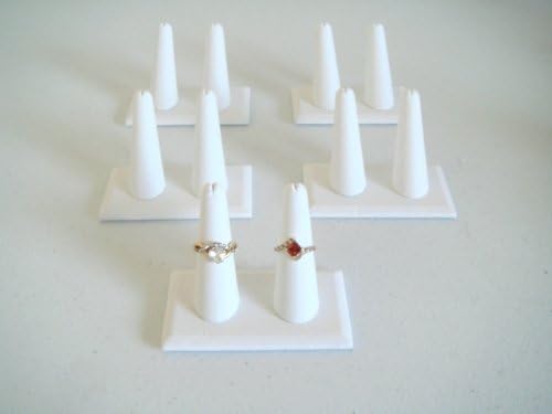 5 White Leather Double Ring Finger Jewelry Holder Showcase Display Stands