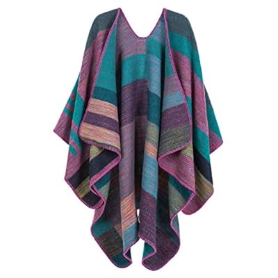 Women's Open Front Poncho Color Block Shawl Wrap Pashmina Aztec Ruana (30+ Patterns)