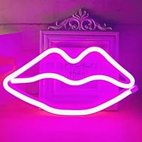 LED Lips Shaped Neon Signs Romantic Art Decorative Lights Wall Decor for Studio Party Kids Room Living Room Wedding Party Christmas Decor(Pink)