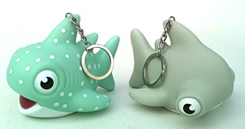 Toy! Novelty Keychain, Squeeze-Sound " Big Eyes Shark " (Soft Rubber) 2 Key Fob Gray and Green