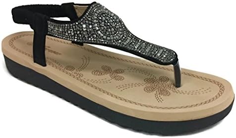 Forever Fashion Irena Womens Crystal Sandal Comfort Platform Slip On Elastic Heel Strap