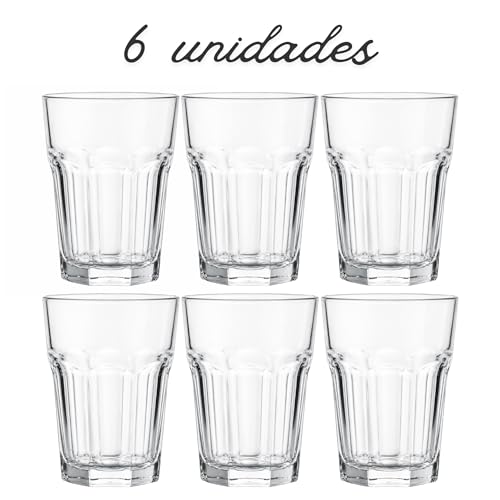 Jogo com 6 Copo de Vidro Grande Bristol Long Drink 410ml - Kit 6 Unidades - Multi Facetado - Elegante, Robusto Vidro 4mm