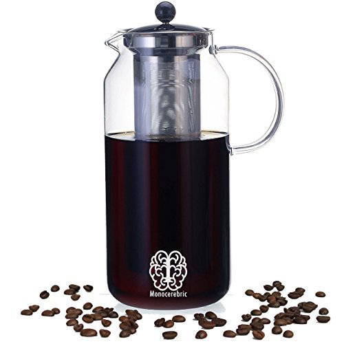Premium 50oz. Hand Blown Cold Brew Coffee Maker and Tea Infuser - With Removable Stainless Steel Filter and Large Borosilicate Glass Pitcher 1500ml