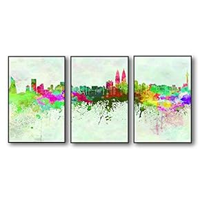 3 Piece Framed Canvas Home Artwork Decoration City Splash-Ink Painting Canvas Wall Art for Living Room, Bedroom - 16"x24"x3 Panels