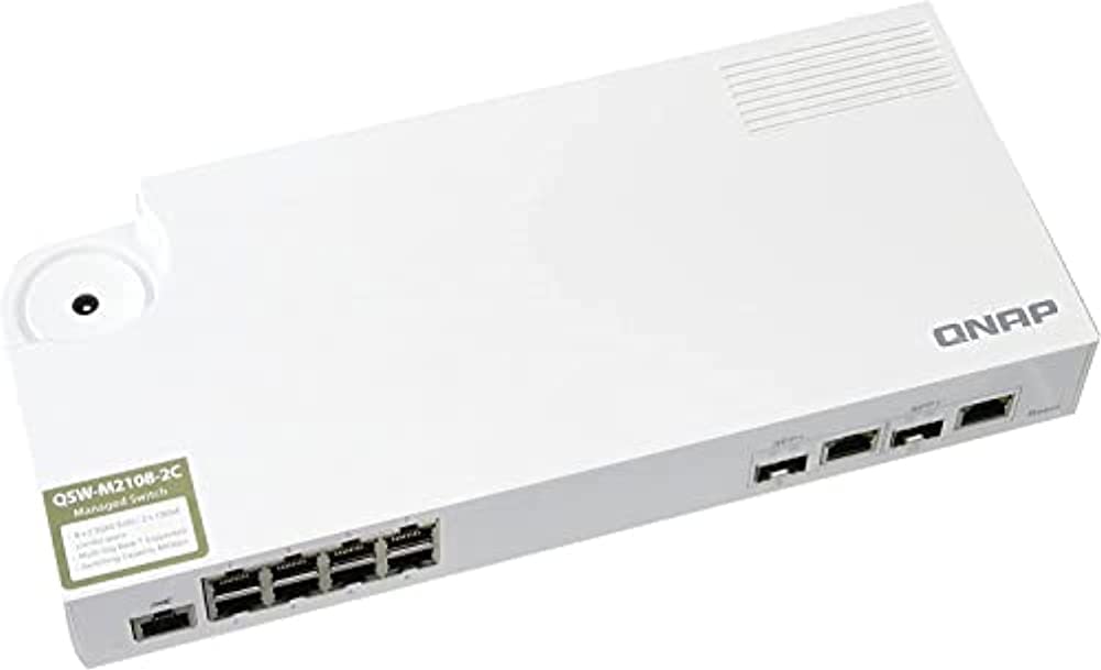 QNAP QSW-M2108-2C, conmutador de administración, combo SFP+/NBASE-T de 8 puertos de 2,5 Gbps, 2 puertos de 10 Gbps. Fácil gestión con navegador web.