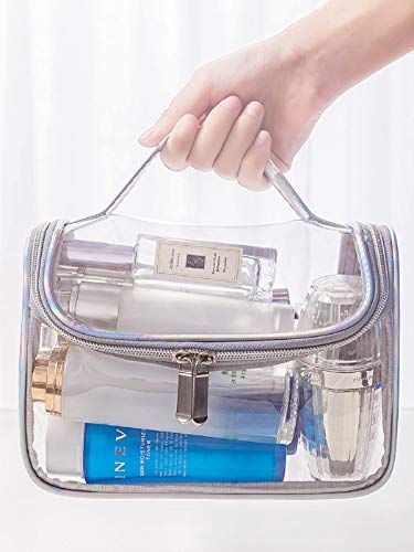 Heavy Duty Large Clear Cosmetic Bag Waterproof Transparent Travel Toiletry Makeup Storage Bags With Handle and Zipper (Grey)
