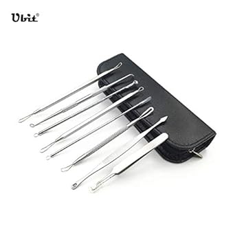 Ubit : 8 Pcs Stainless Steel Blackhead Remover Tool Kit Professional Blackhead Acne Comedone Pimple Blemish Extractor Beauty Tool with case