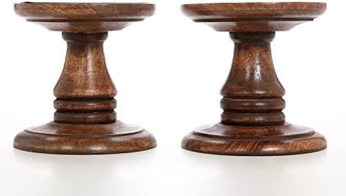 Hosley Set of 2 Wood Pillar Candle Holders