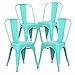Poly and Bark Metal Modern Dining Chair, Industrial Mid Century Kitchen Cafe Restaurant Side Chair, Stackable, Aqua (Set of 4)