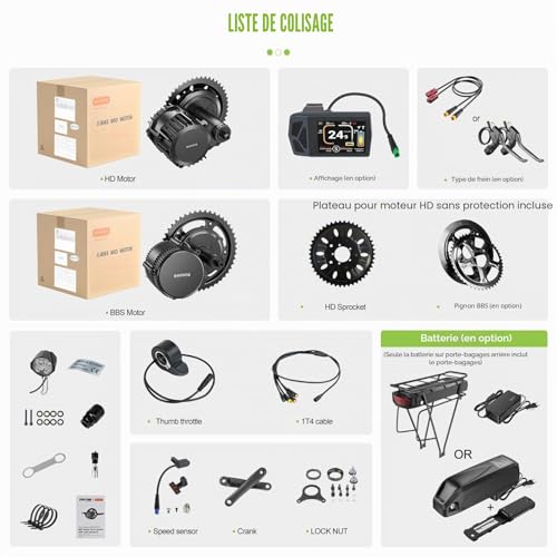 BAFANG Central Motor with Battery (Optional) - BBS02B BBS01B BBS-HD Electric Bike Conversion Kit 36V 48V 52V with LCD Display